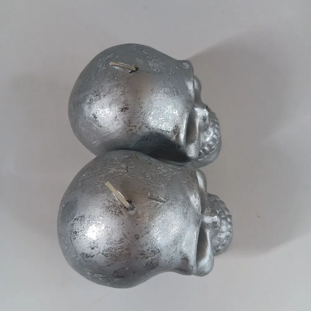 Skull Shaped Wax Candle Pair Halloween Decor Goth Gothic Spooky Creepy Horror